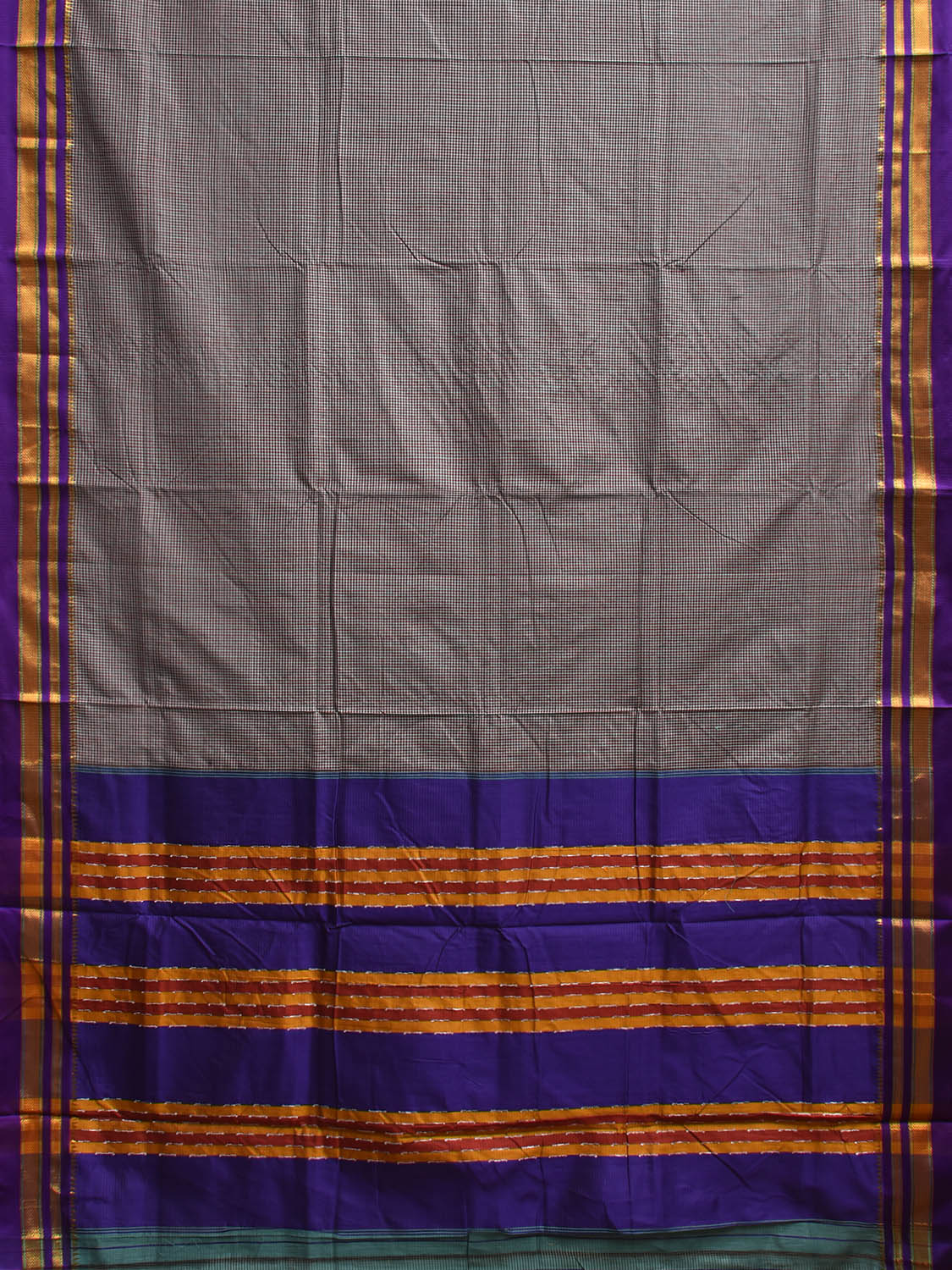 Dark Blue and Yellow ilkal Viscose Saree with Small Checks Design il0040