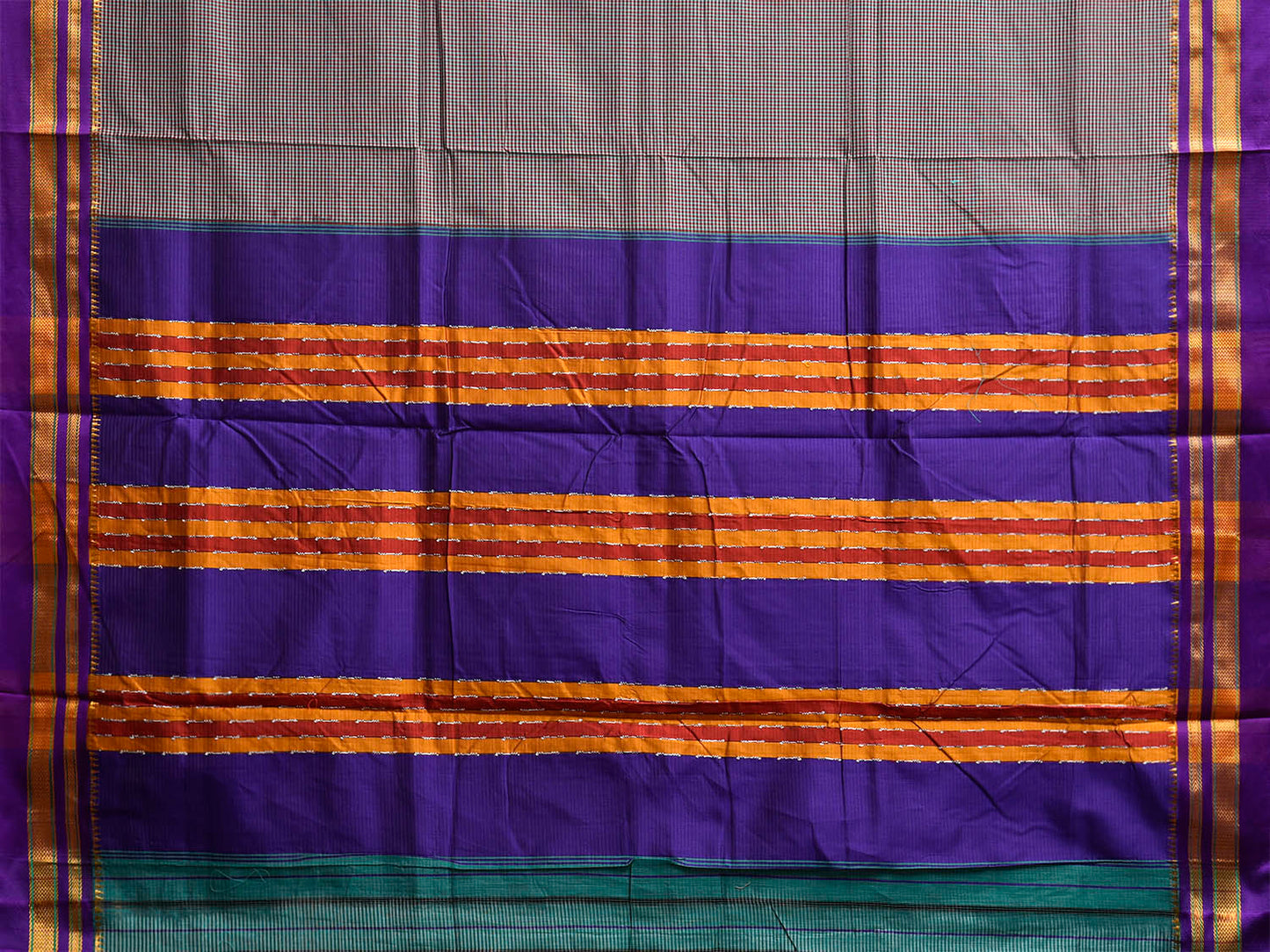 Dark Blue and Yellow ilkal Viscose Saree with Small Checks Design il0040