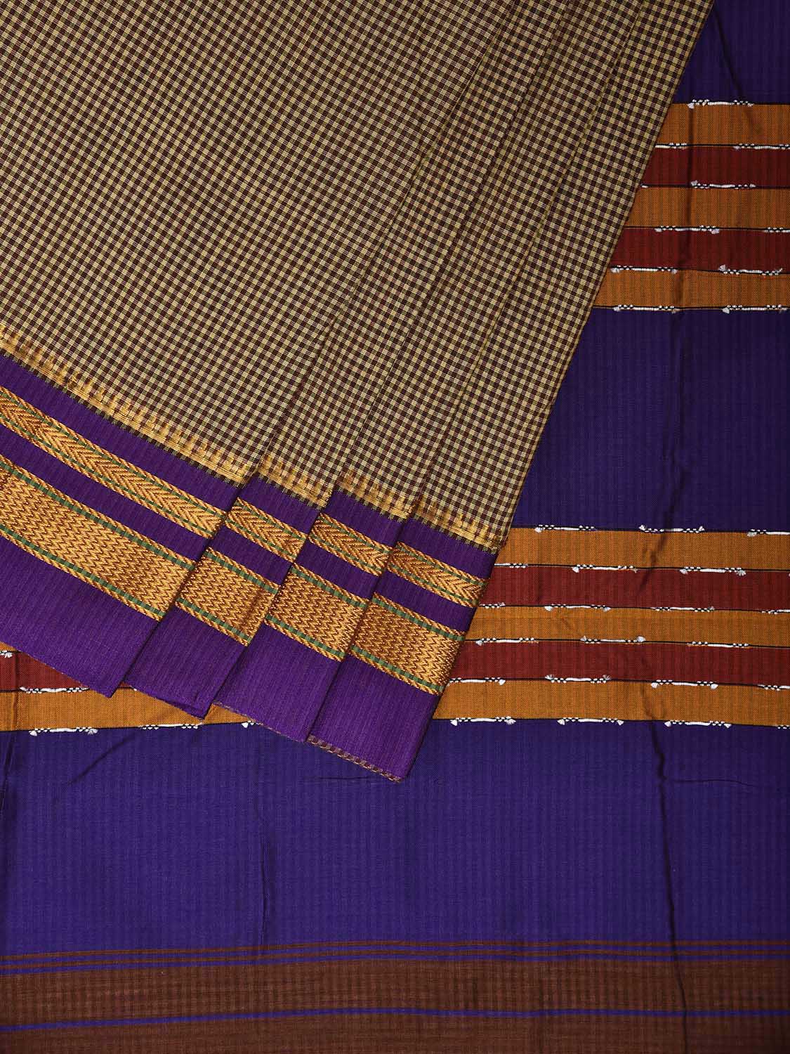 Dark Blue and Yellow ilkal Viscose Saree with Small Checks Design il0041