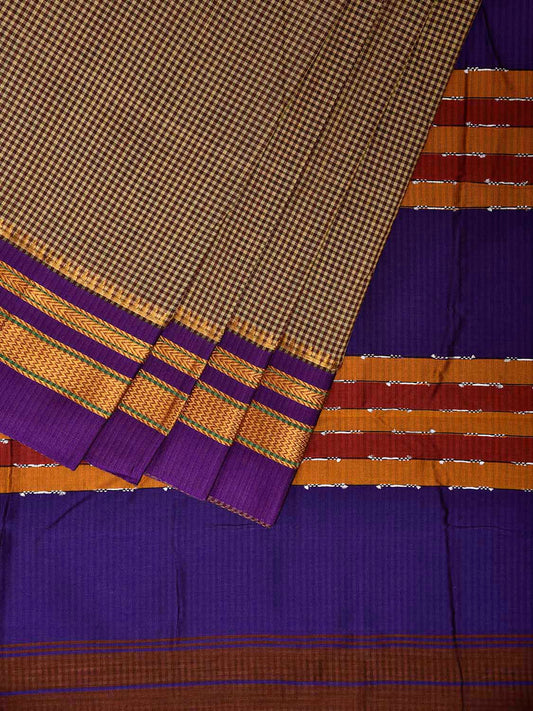 Dark Blue and Yellow ilkal Viscose Saree with Small Checks Design il0041