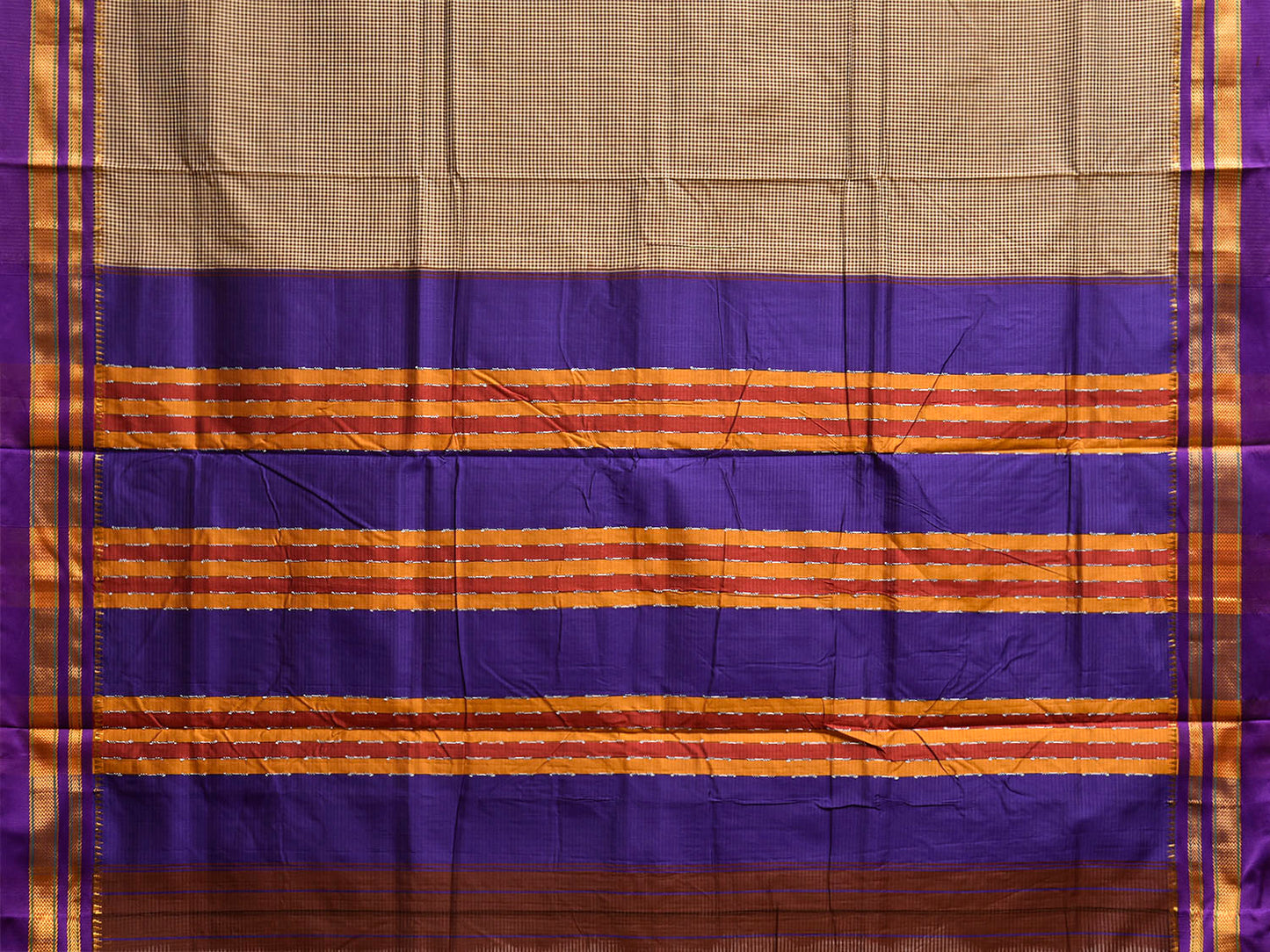Dark Blue and Yellow ilkal Viscose Saree with Small Checks Design il0041