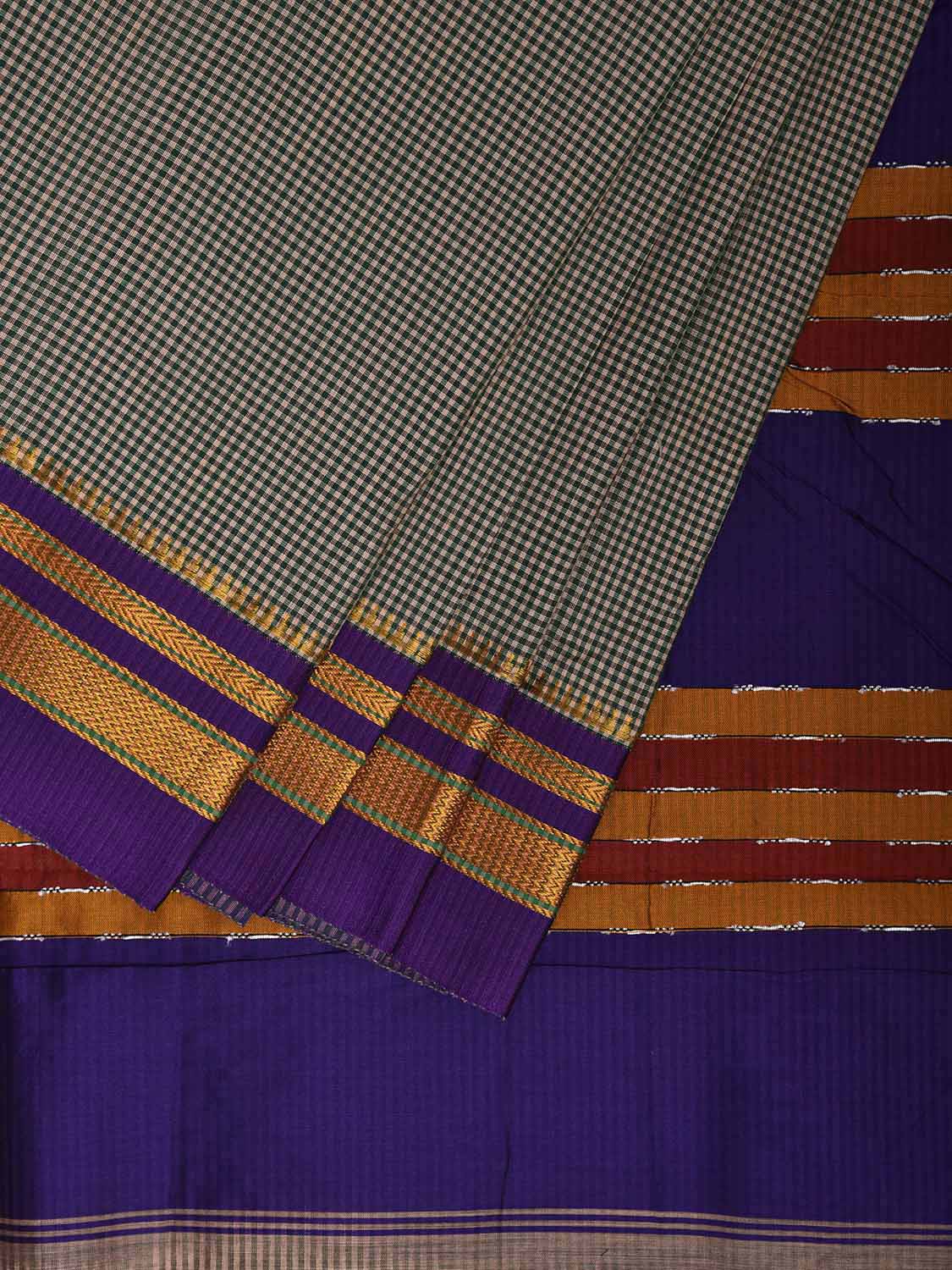 Green and Dark Blue ilkal Viscose Saree with Small Checks Design il0042