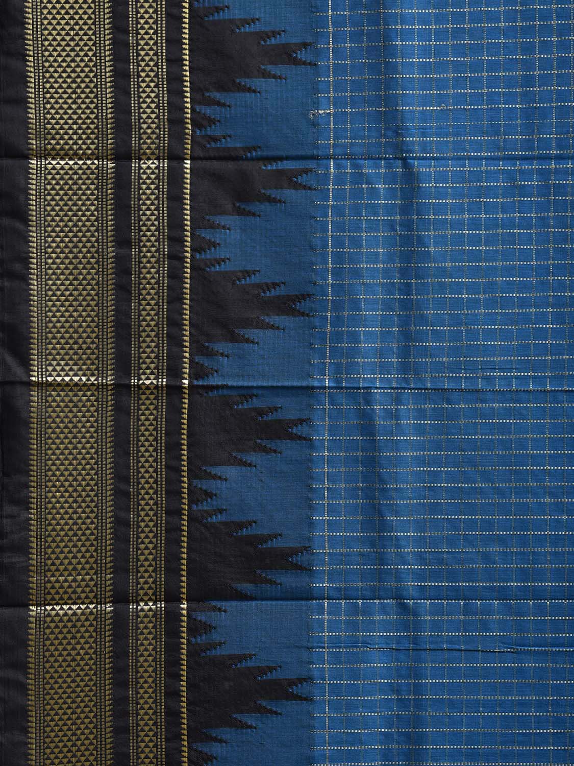 Blue and Black ilkal Viscose Saree with Checks and Big Temple Border Design il0043