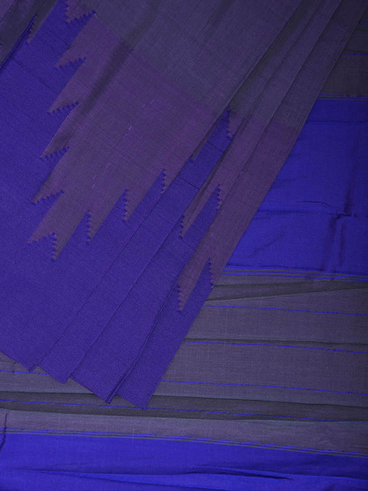 Dark Blue and Grey ilkal Viscose Plain Saree with Big Temple Border Design il0047