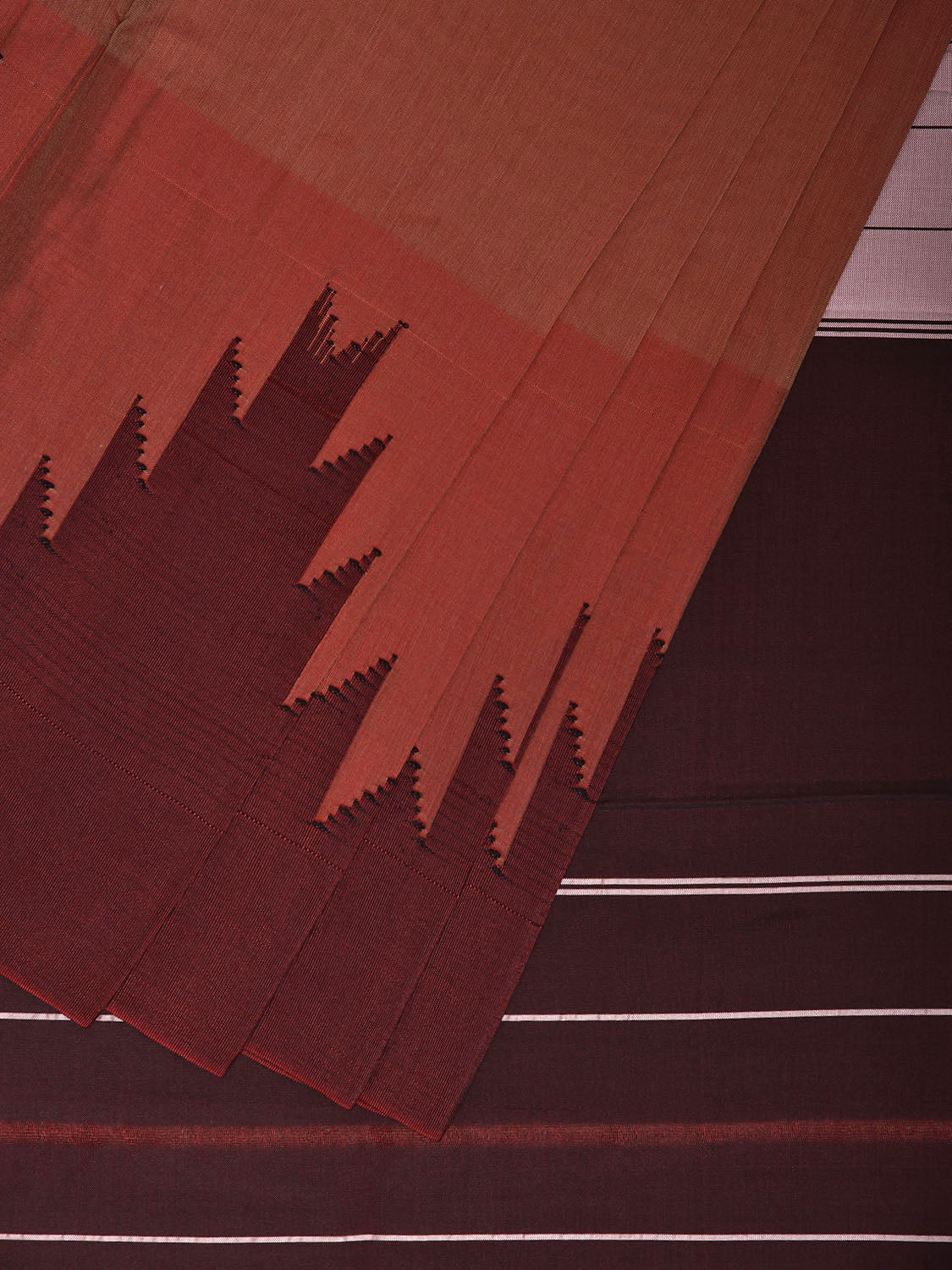 Fawn and Brown ilkal Viscose Plain Saree with Big Temple Border Design il0048