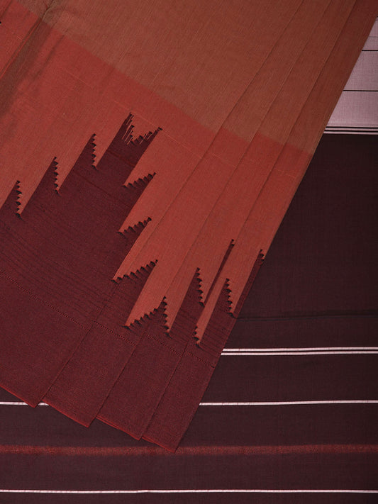Fawn and Brown ilkal Viscose Plain Saree with Big Temple Border Design il0048