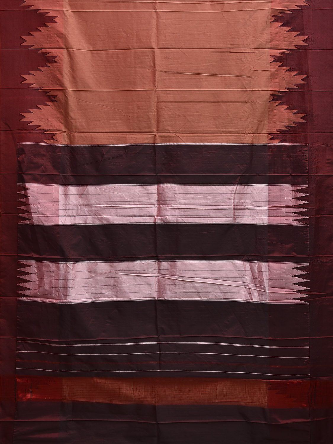 Fawn and Brown ilkal Viscose Plain Saree with Big Temple Border Design il0048