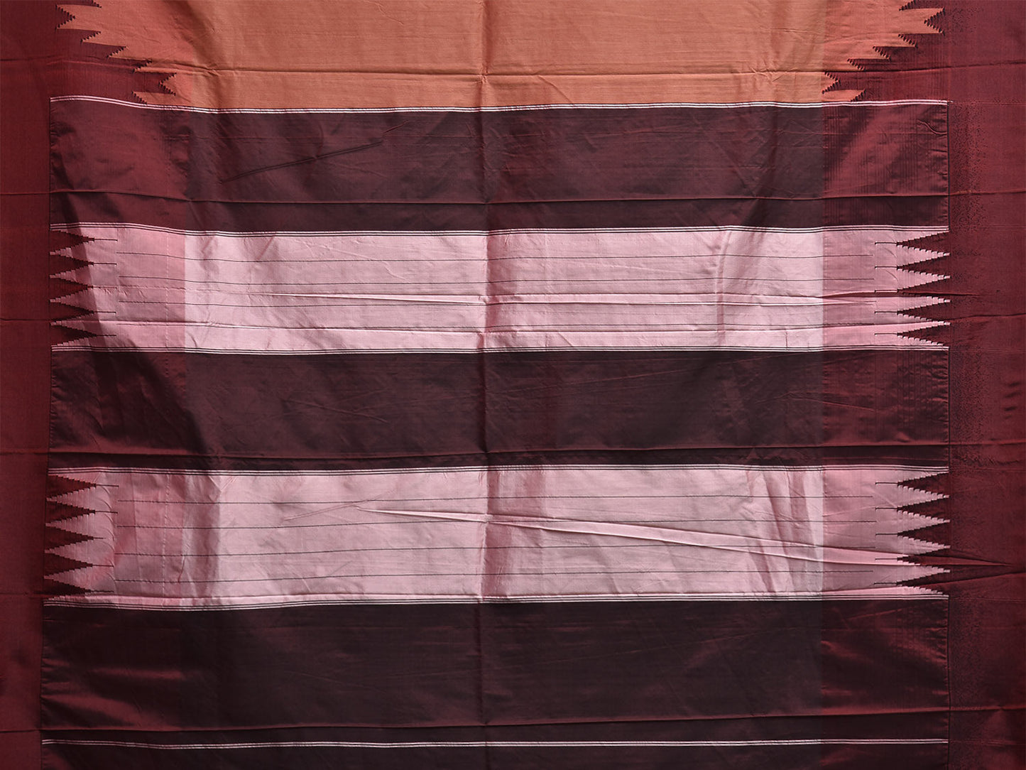 Fawn and Brown ilkal Viscose Plain Saree with Big Temple Border Design il0048