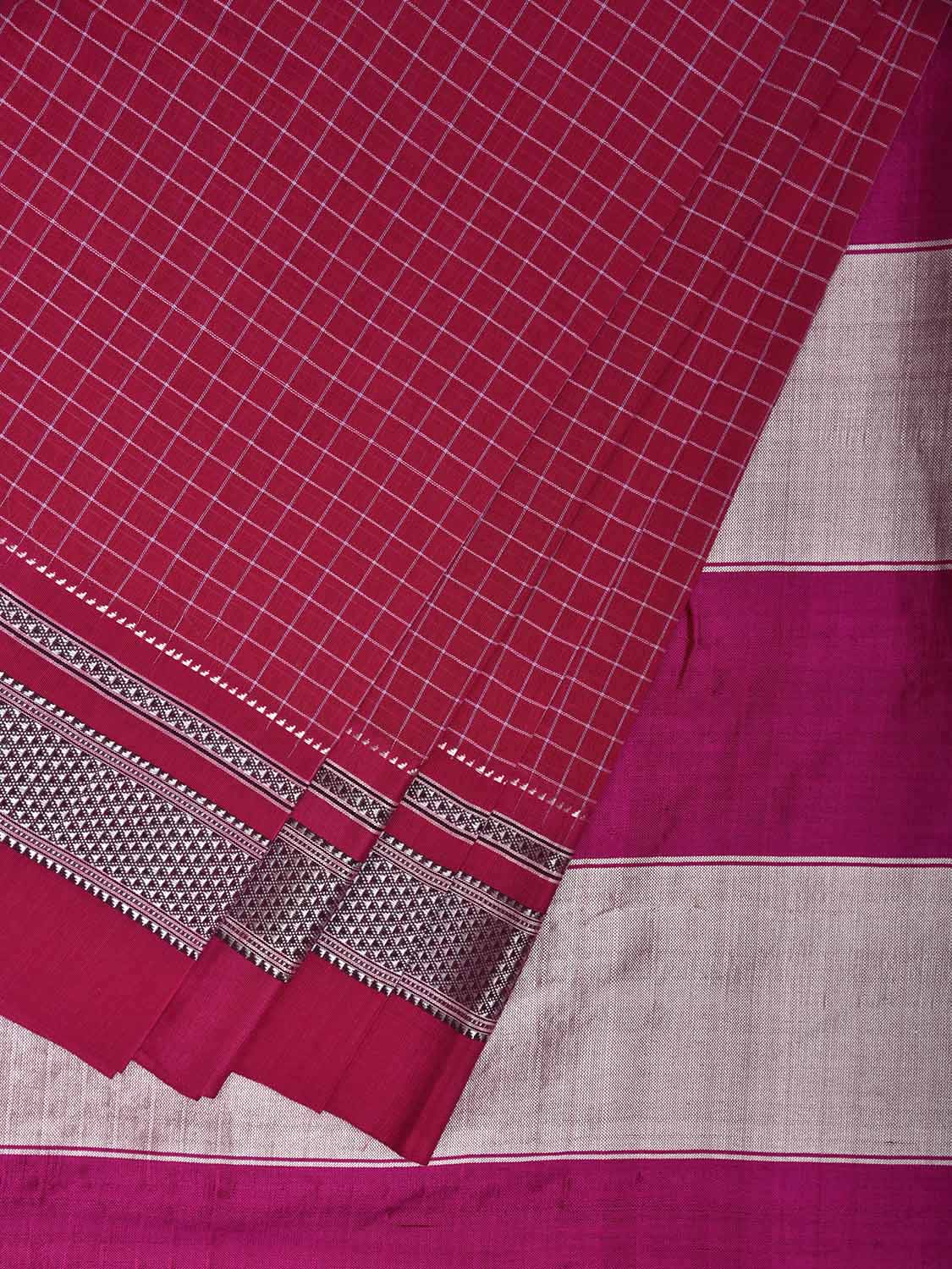 Pink ilkal Cotton Saree with Checks and Strips Pallu Design No Blouse il0050