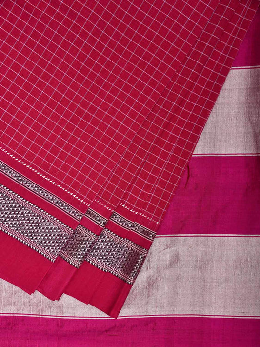 Pink ilkal Cotton Saree with Checks and Strips Pallu Design No Blouse il0050
