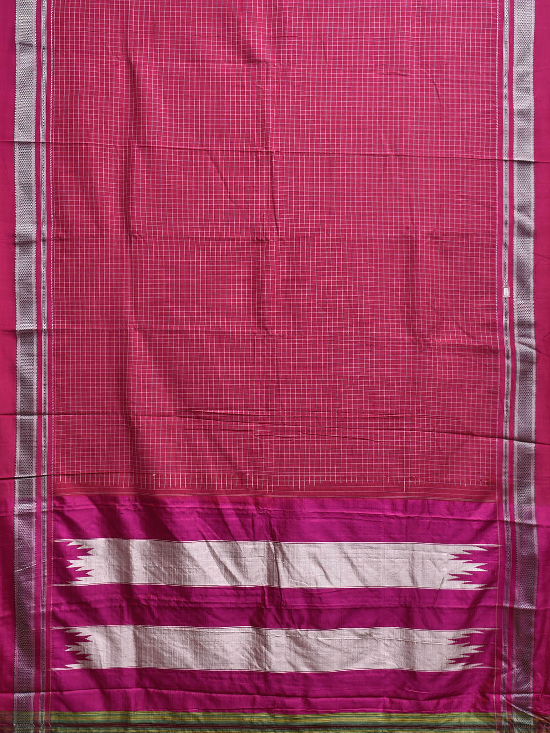 Pink ilkal Cotton Saree with Checks and Strips Pallu Design No Blouse il0050