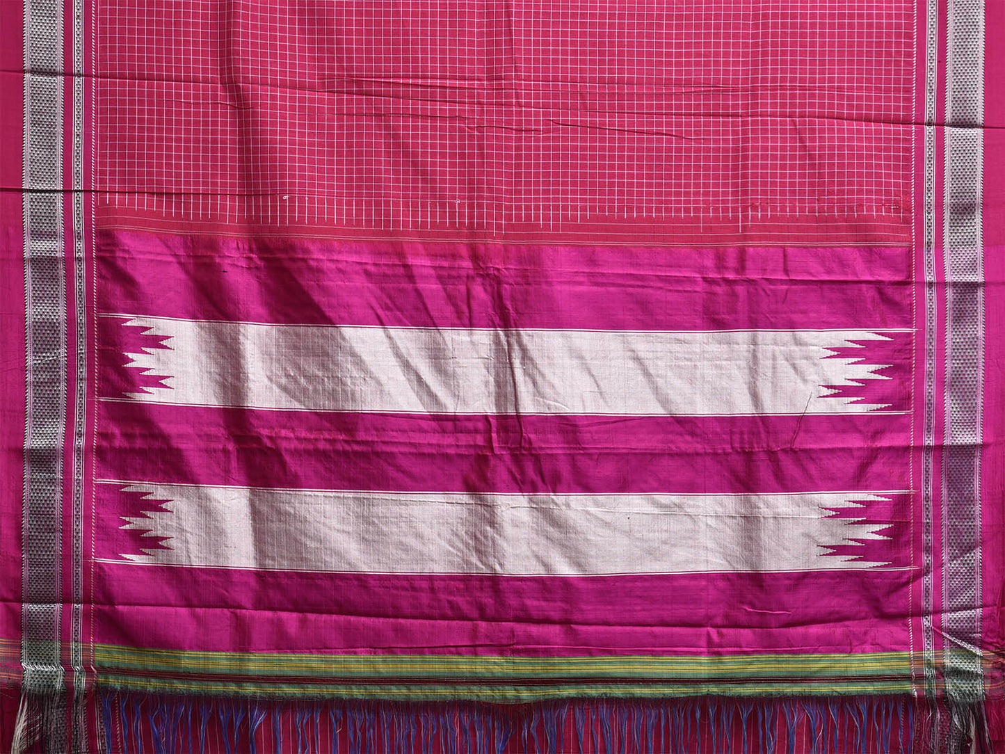 Pink ilkal Cotton Saree with Checks and Strips Pallu Design No Blouse il0050