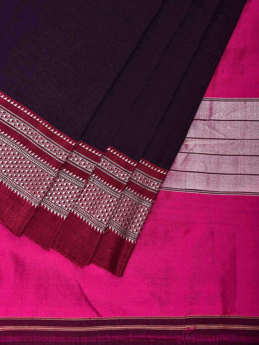 Wine and Pink ilkal Cotton Plain Saree with Strips Pallu Design No Blouse il0051
