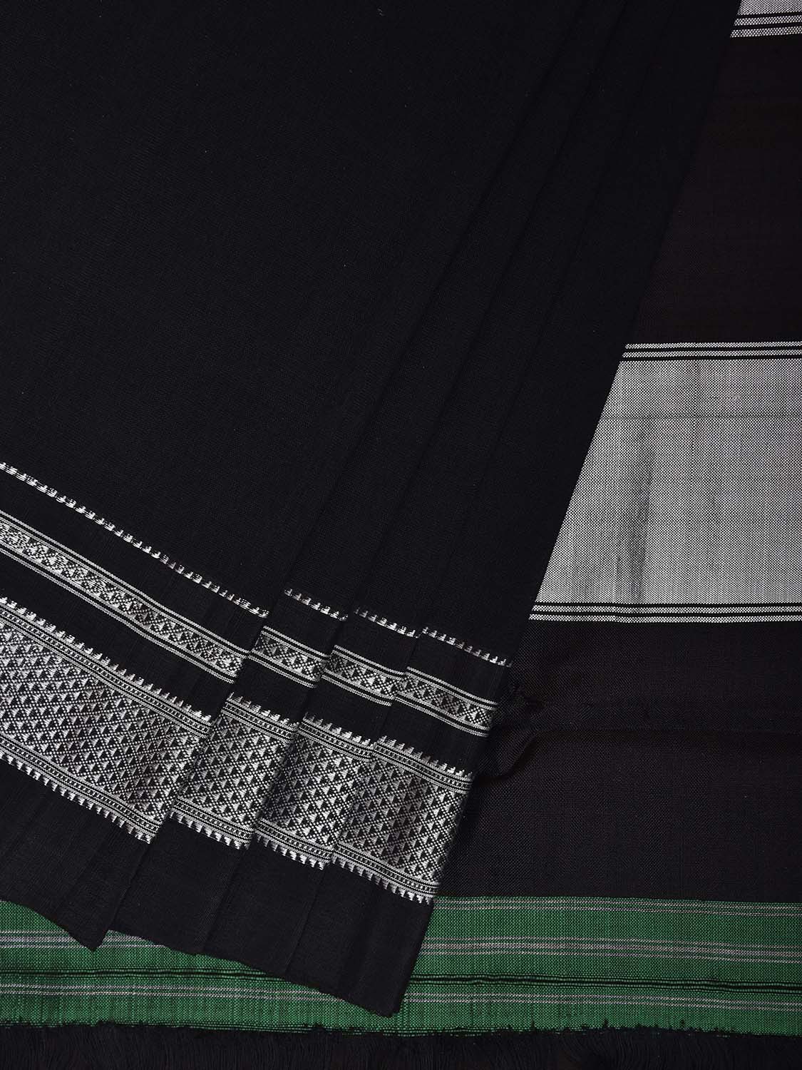 Black and Light Grey ilkal Cotton Plain Saree with Strips Pallu Design No Blouse il0052