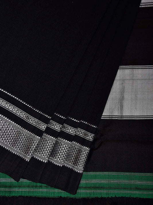 Black and Light Grey ilkal Cotton Plain Saree with Strips Pallu Design No Blouse il0052