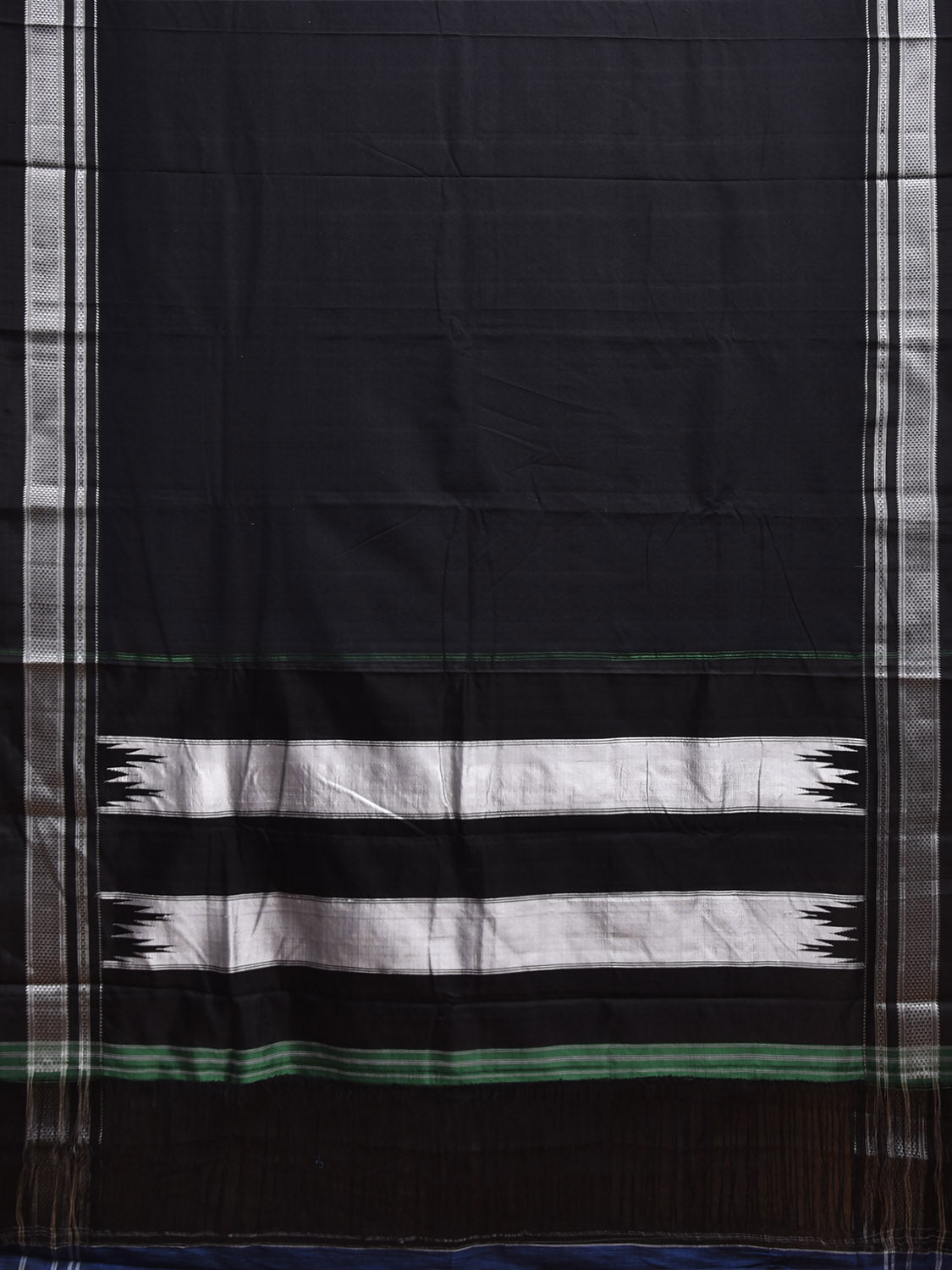 Black and Light Grey ilkal Cotton Plain Saree with Strips Pallu Design No Blouse il0052