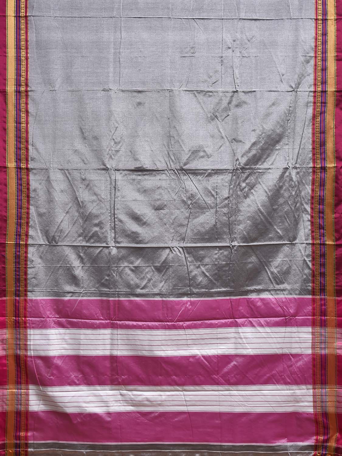 Grey and Light Pink ilkal Cotton Plain Saree with Strips Pallu Design No Blouse il0054