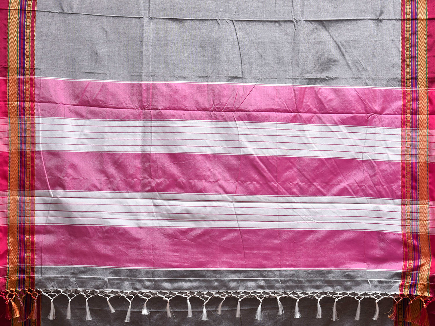 Grey and Light Pink ilkal Cotton Plain Saree with Strips Pallu Design No Blouse il0054