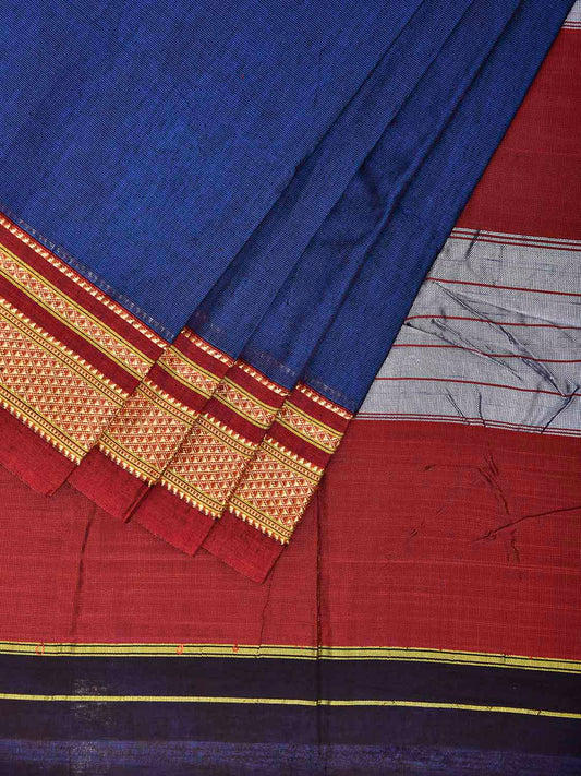 Blue and Maroon ilkal Cotton Plain Saree with Contrast Pallu Design il0056