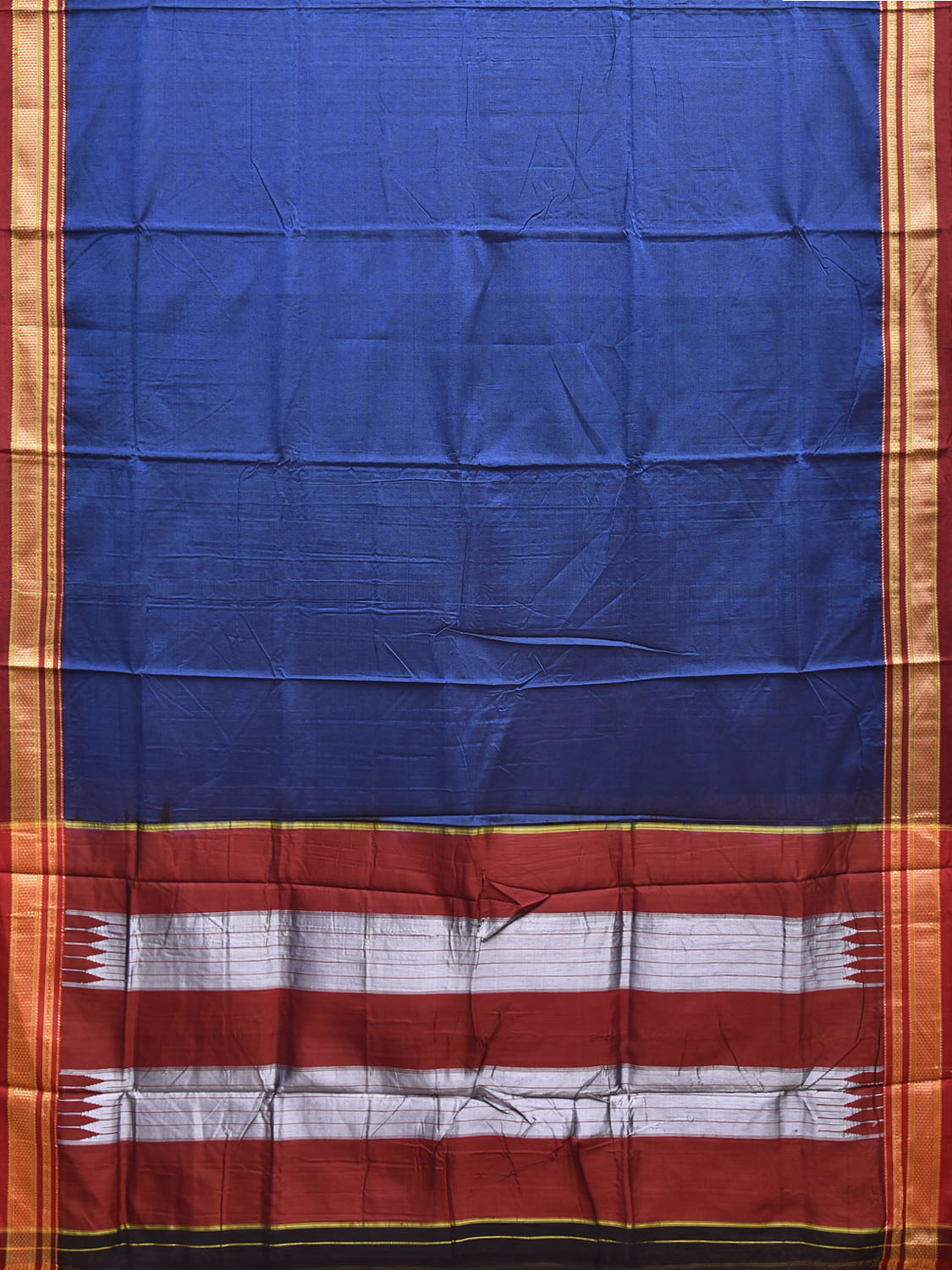 Blue and Maroon ilkal Cotton Plain Saree with Contrast Pallu Design il0056