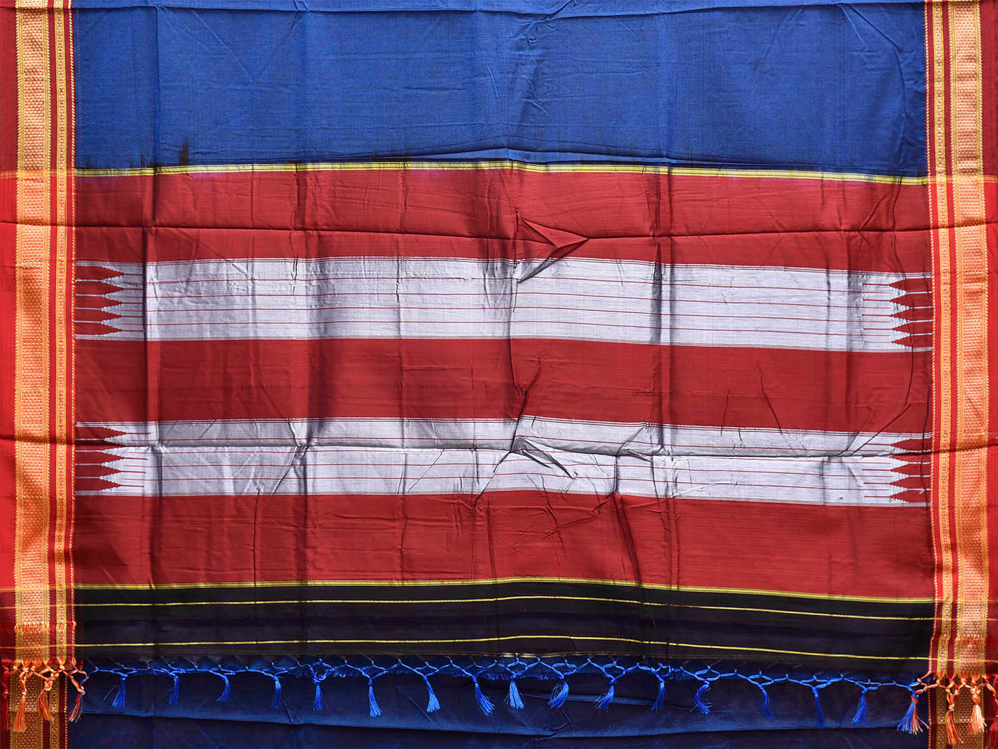 Blue and Maroon ilkal Cotton Plain Saree with Contrast Pallu Design il0056