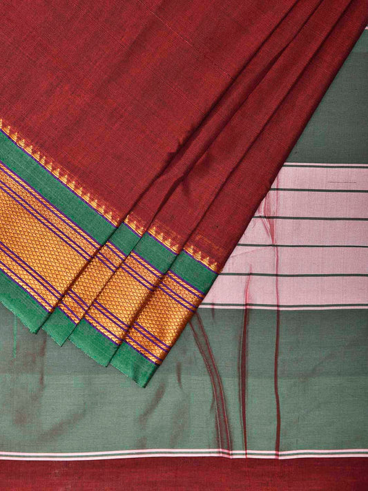 Maroon and Green ilkal Cotton Viscose Plain Saree with Contrast Pallu Design il0058