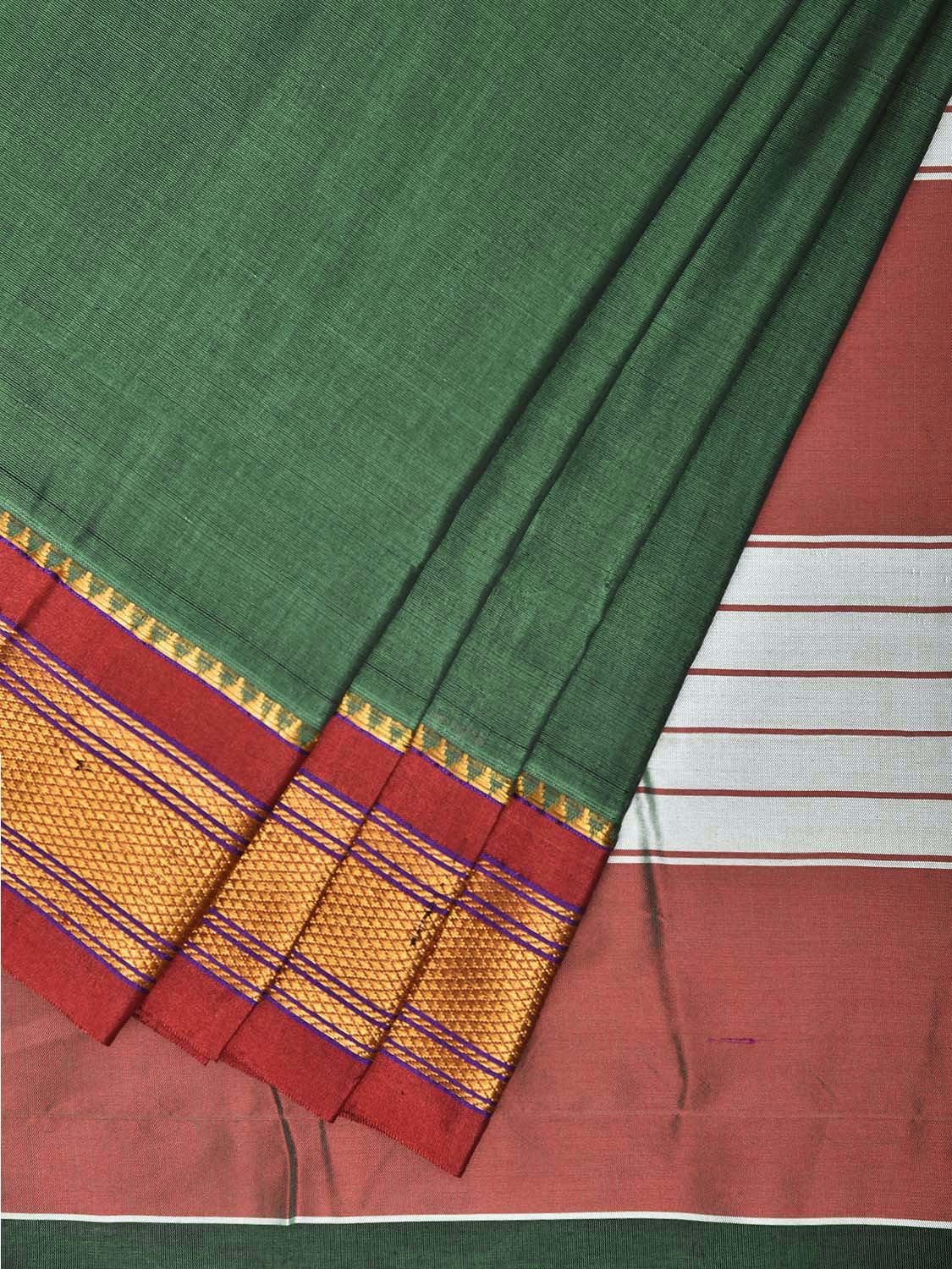 Green and Red ilkal Cotton Viscose Plain Saree with Contrast Pallu Design il0059