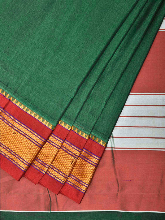 Green and Red ilkal Cotton Viscose Plain Saree with Contrast Pallu Design il0059