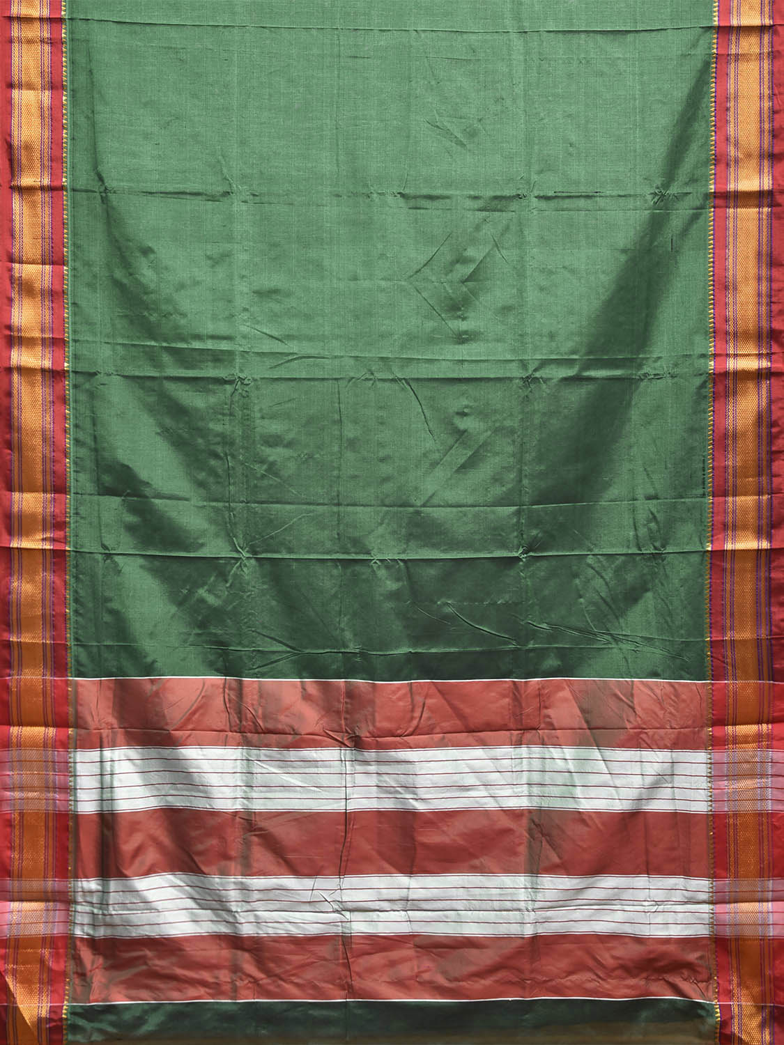 Green and Red ilkal Cotton Viscose Plain Saree with Contrast Pallu Design il0059