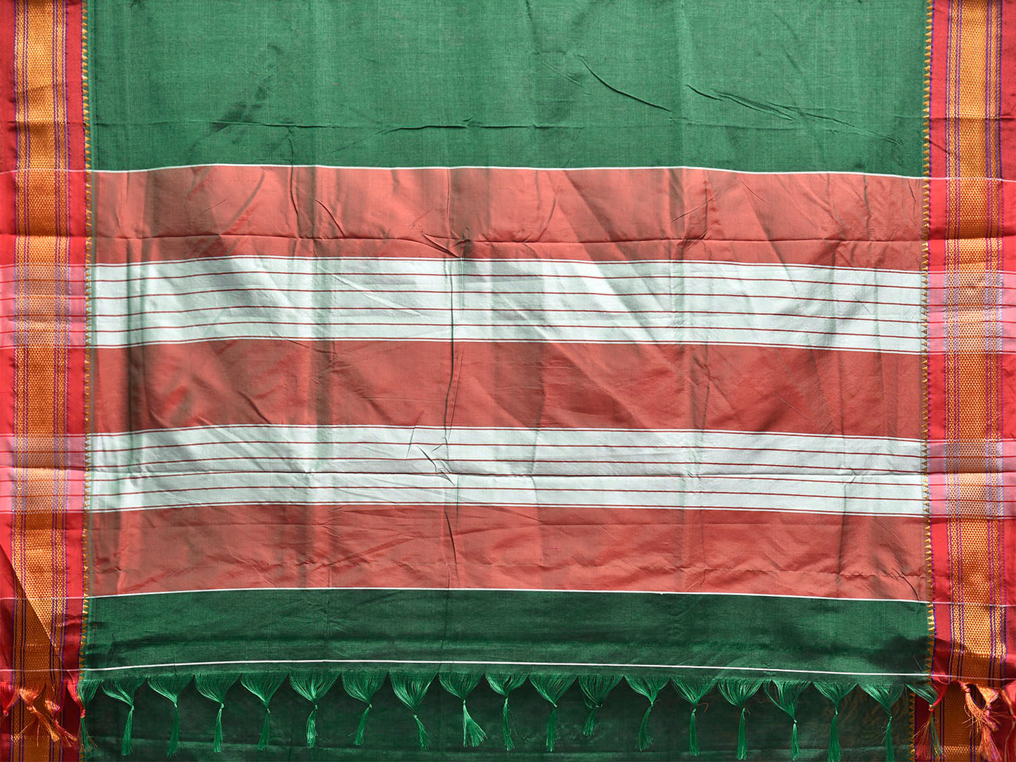 Green and Red ilkal Cotton Viscose Plain Saree with Contrast Pallu Design il0059