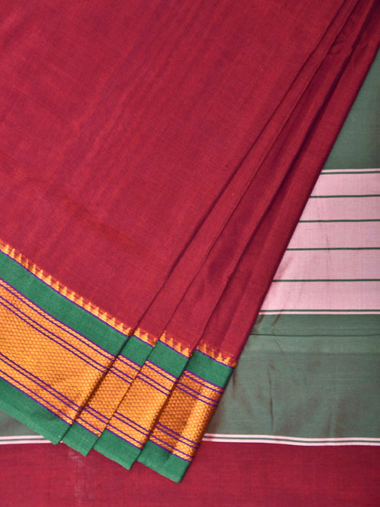 Magenta and Green ilkal Cotton Viscose Plain Saree with Contrast Pallu Design il0060