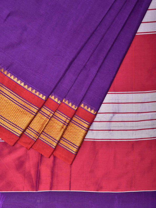 Purple and Red ilkal Cotton Viscose Plain Saree with Contrast Pallu Design il0061