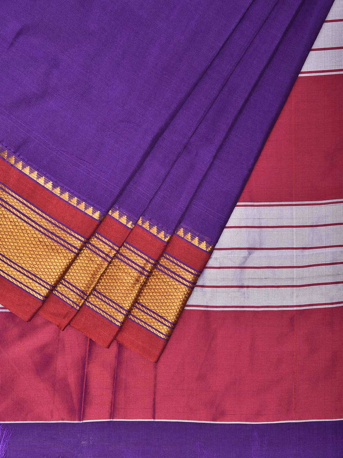 Purple and Red ilkal Cotton Viscose Plain Saree with Contrast Pallu Design il0061