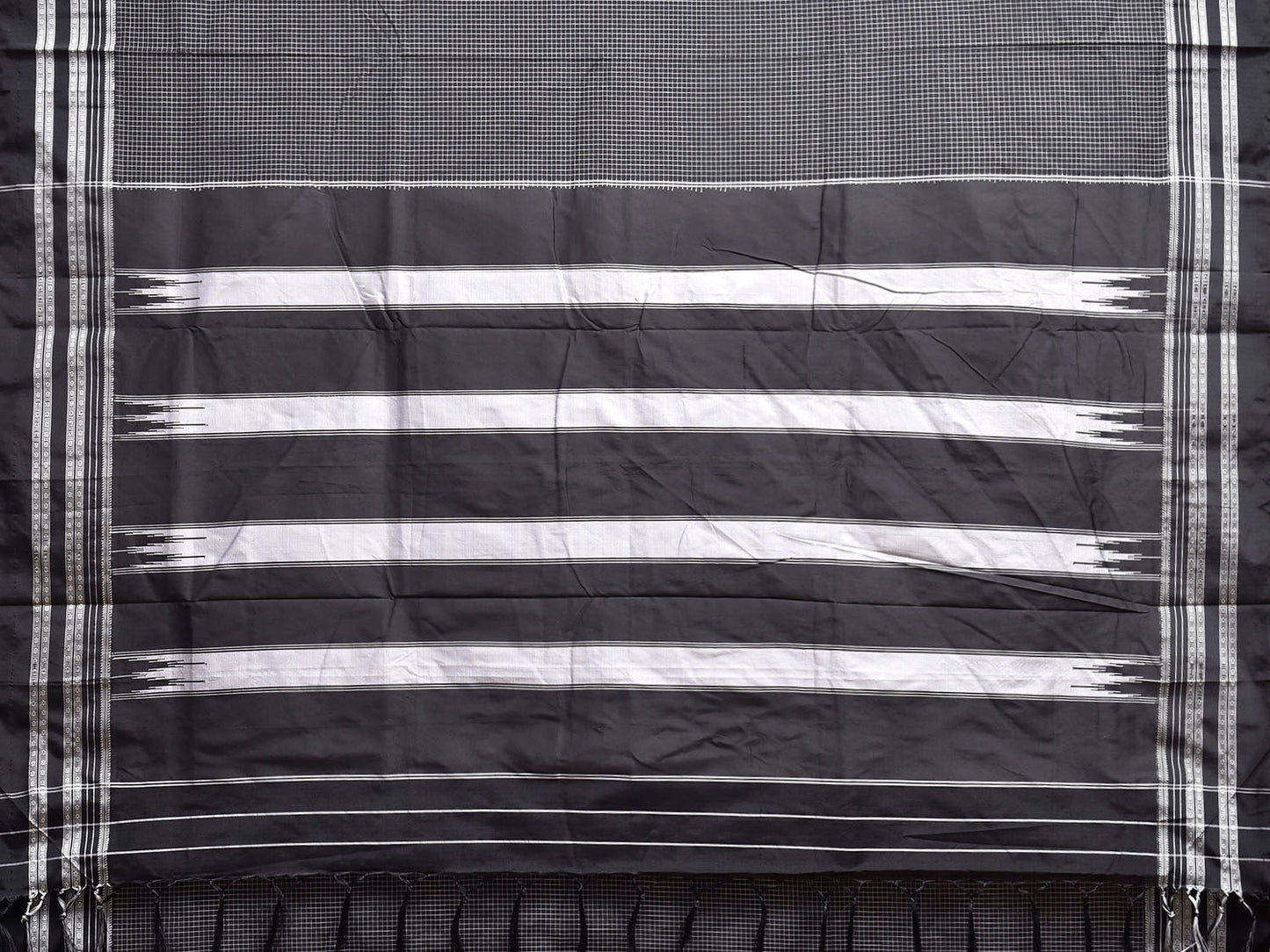 Black ilkal Cotton Viscose Saree with Checks and Pallu Design il0062