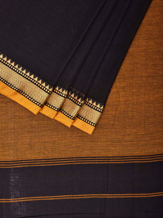 Black ilkal Cotton Plain Saree with Contrast Pallu Design No Blouse il0064