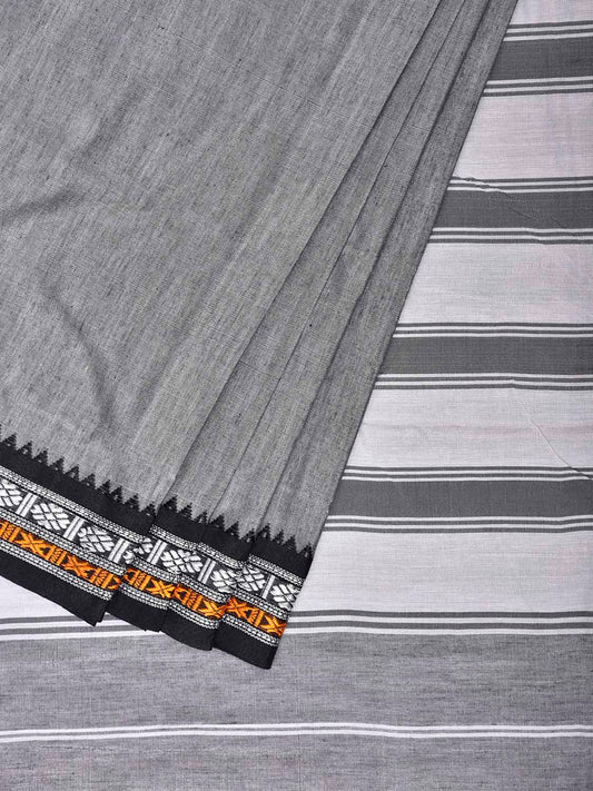 Light Grey ilkal Cotton Viscose Plain Saree with Strips Pallu Design il0065