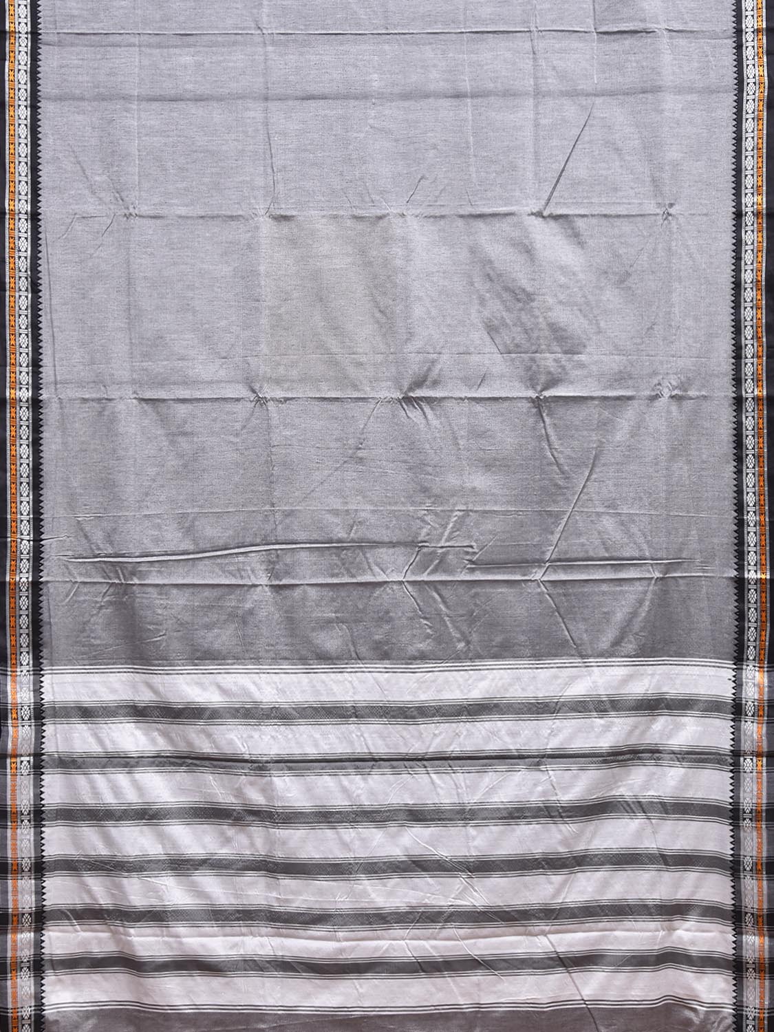 Light Grey ilkal Cotton Viscose Plain Saree with Strips Pallu Design il0065
