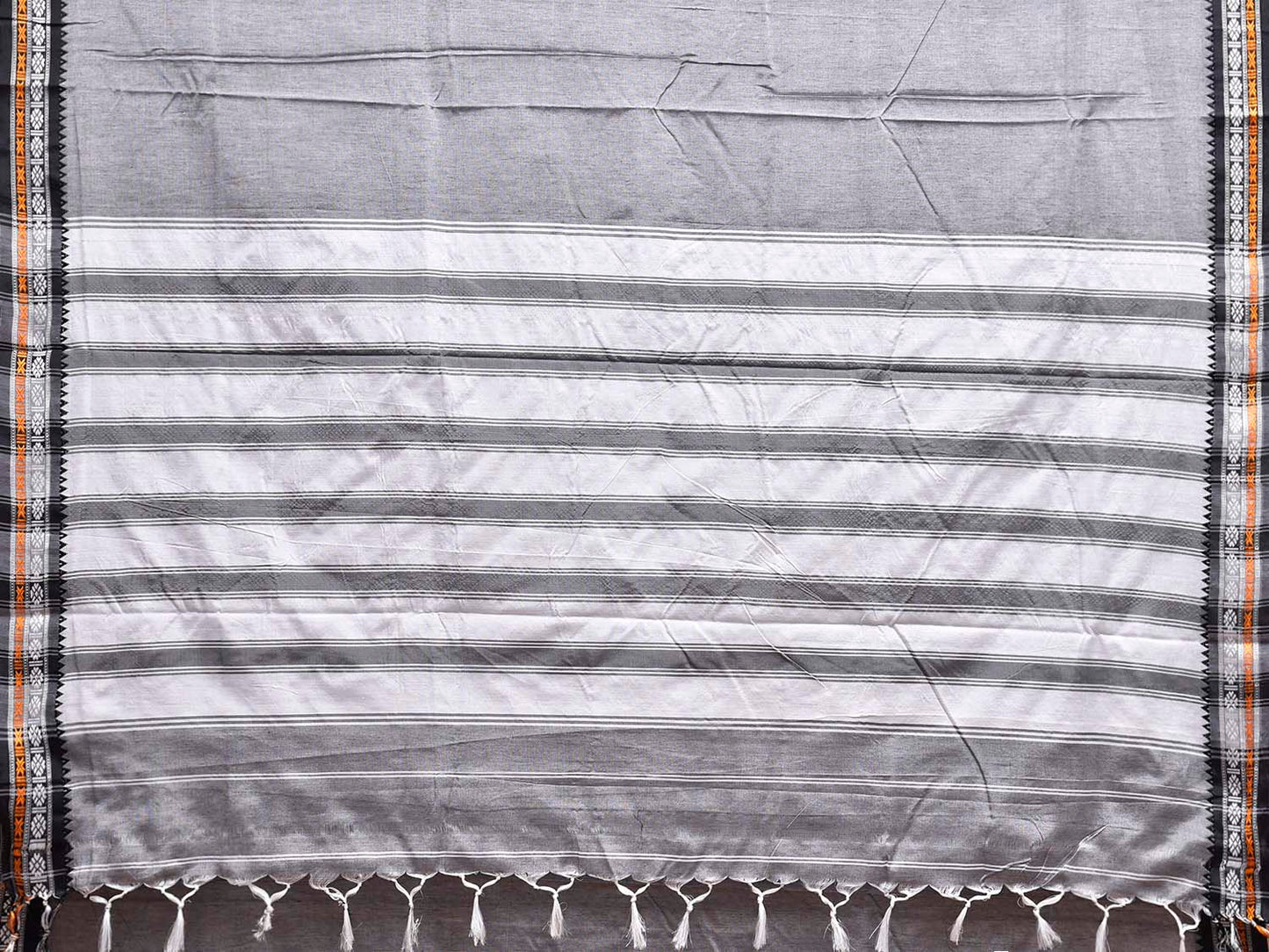 Light Grey ilkal Cotton Viscose Plain Saree with Strips Pallu Design il0065