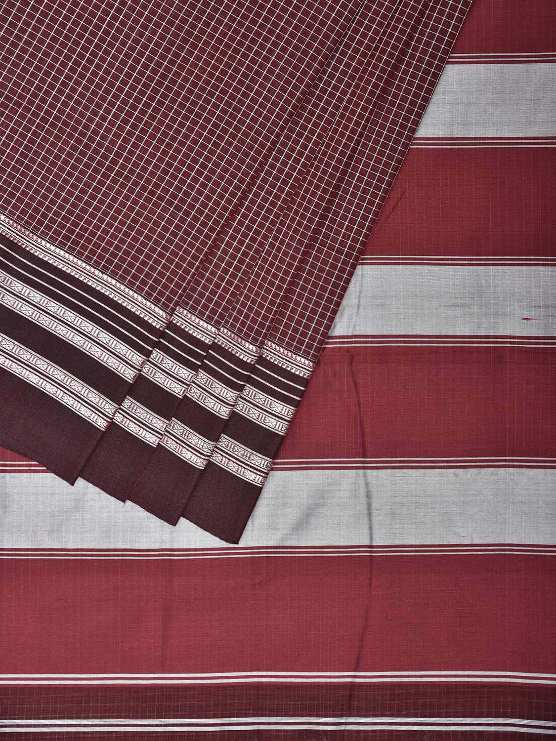 Maroon ilkal Cotton Viscose Saree with Checks and Strips Pallu Design il0066