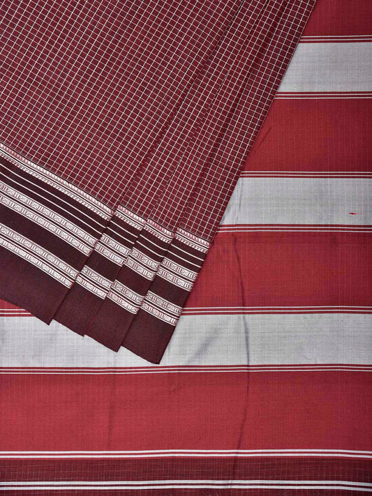 Maroon ilkal Cotton Viscose Saree with Checks and Strips Pallu Design il0066