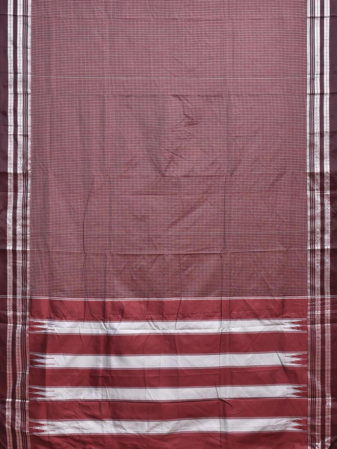 Maroon ilkal Cotton Viscose Saree with Checks and Strips Pallu Design il0066