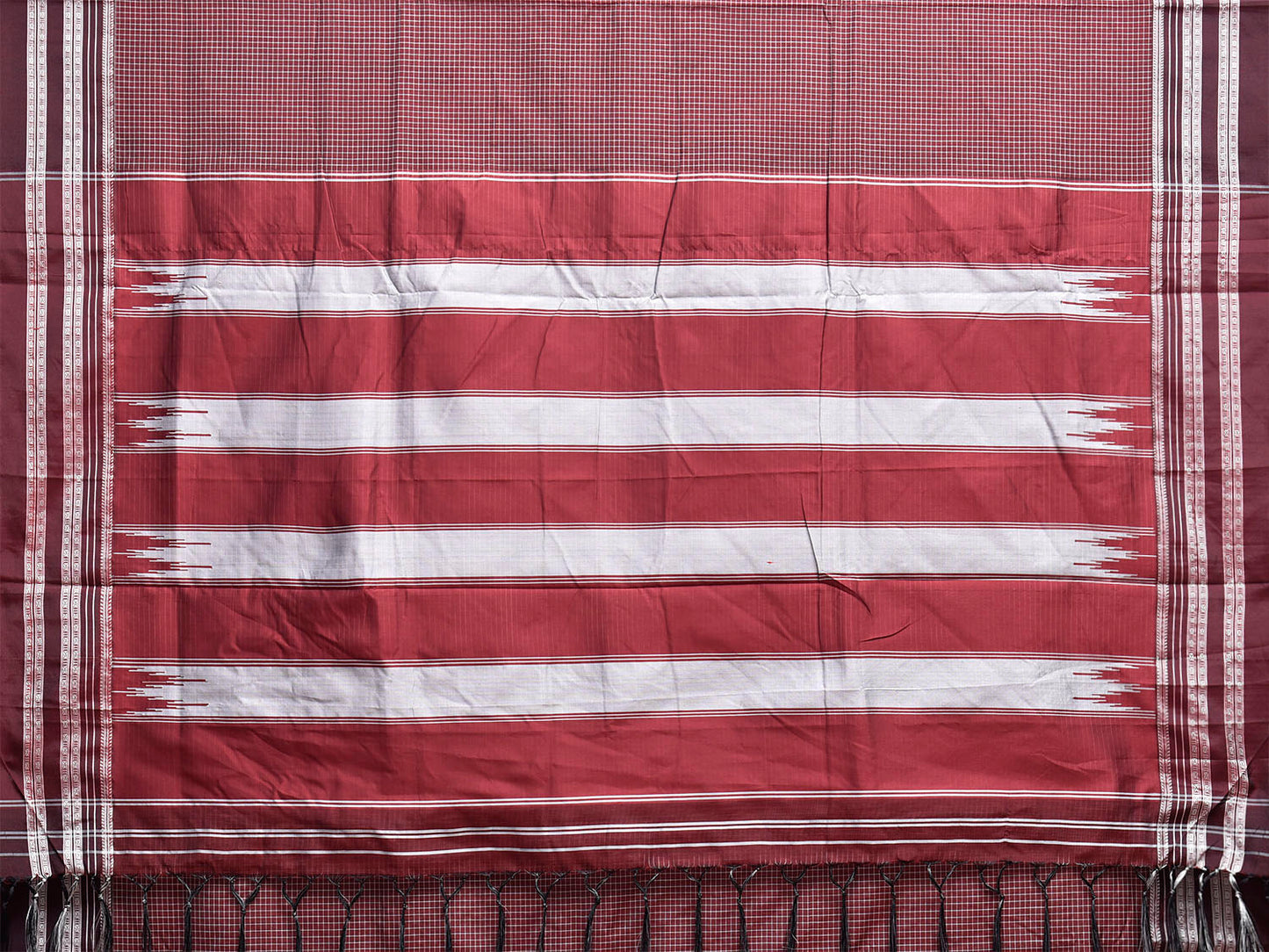 Maroon ilkal Cotton Viscose Saree with Checks and Strips Pallu Design il0066