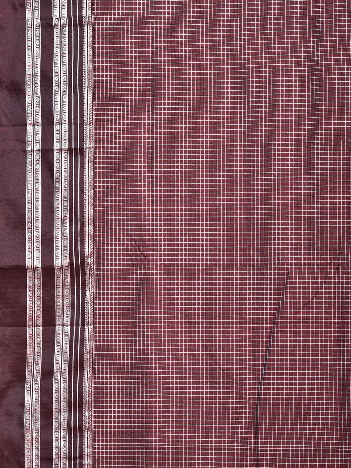 Maroon ilkal Cotton Viscose Saree with Checks and Strips Pallu Design il0066