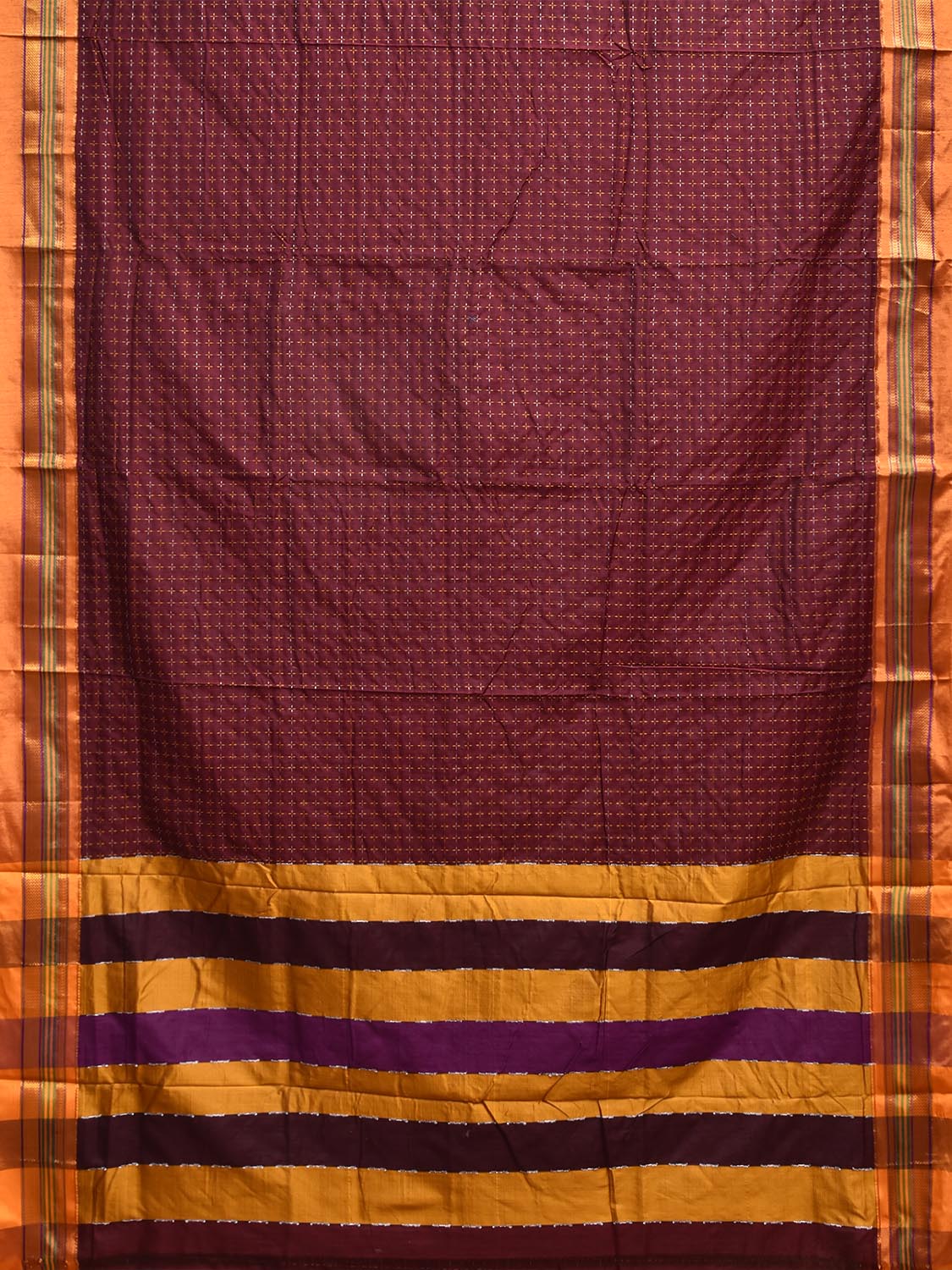 Maroon and Yellow ilkal Cotton Viscose Saree with Strips Pallu Design No Blouse il0067
