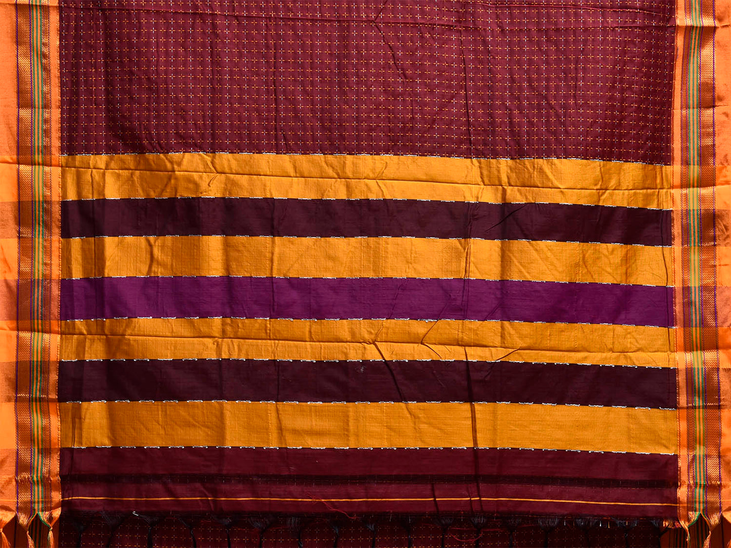 Maroon and Yellow ilkal Cotton Viscose Saree with Strips Pallu Design No Blouse il0067