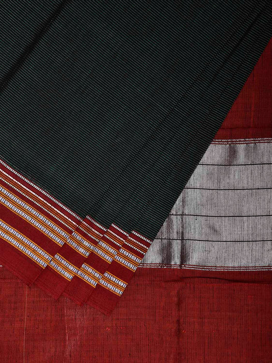 Dark Green and Maroon ilkal Cotton Viscose Saree with Strips Design il0069