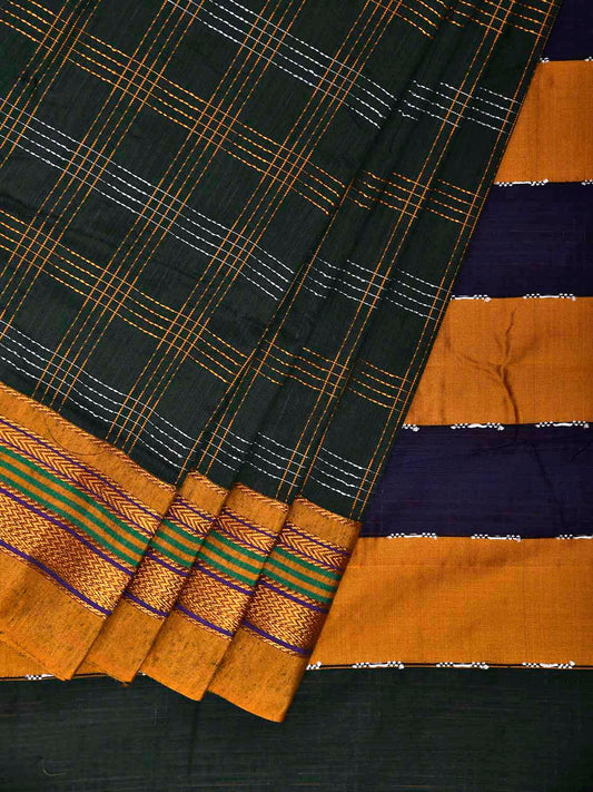 Green and Yellow ilkal Cotton Viscose Saree with Checks and Strips Pallu Design il0071