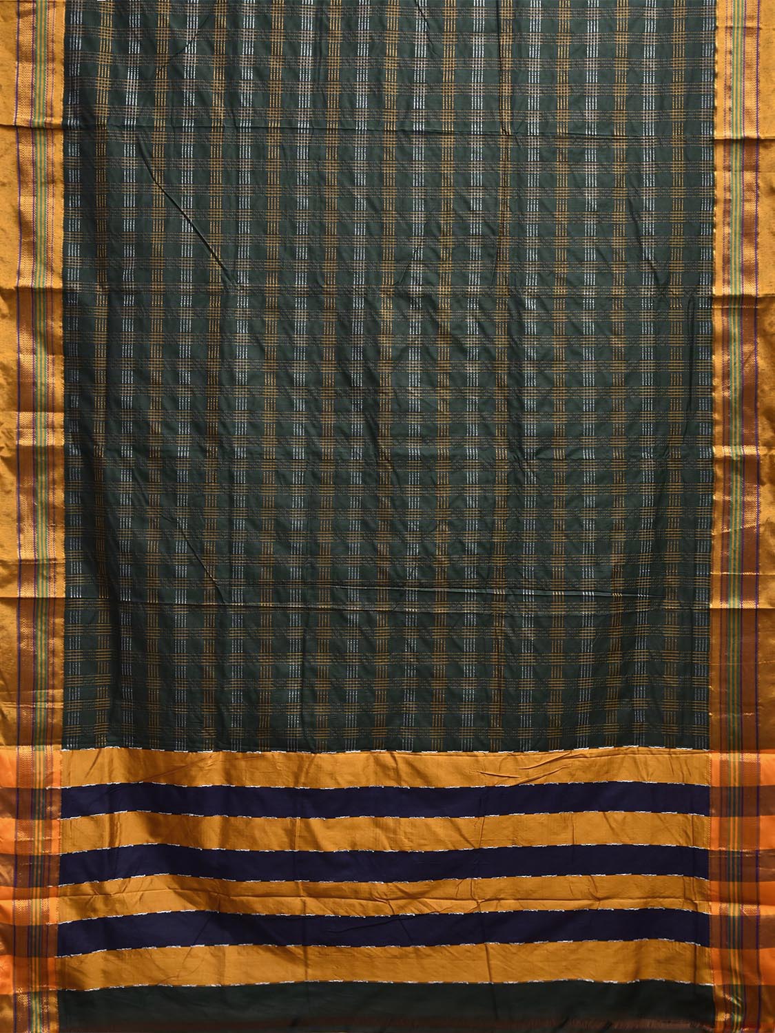 Green and Yellow ilkal Cotton Viscose Saree with Checks and Strips Pallu Design il0071