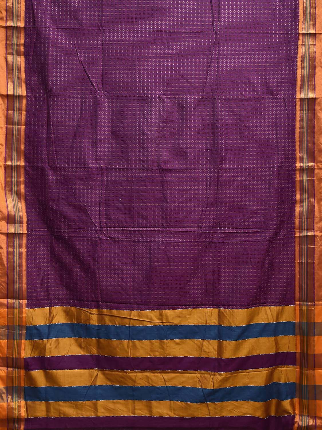 Purple and Yellow ilkal Cotton Viscose Saree with Checks and Strips Pallu Design il0073