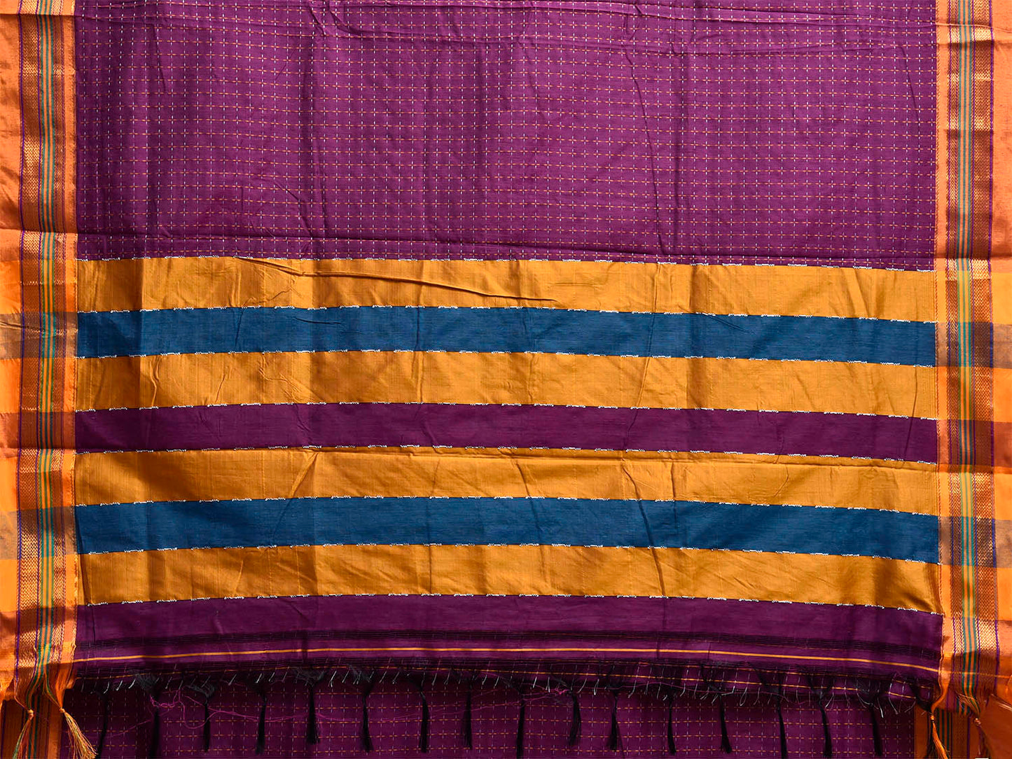 Purple and Yellow ilkal Cotton Viscose Saree with Checks and Strips Pallu Design il0073